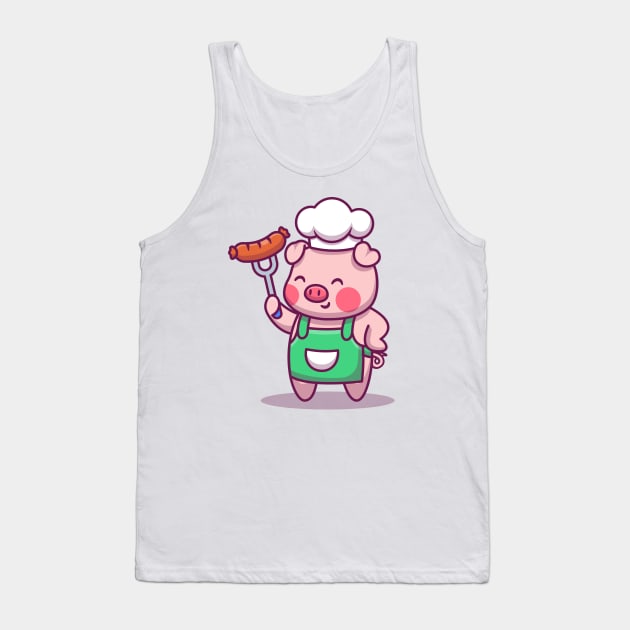 Cute Chef Pig Holding Sausage Tank Top by Catalyst Labs